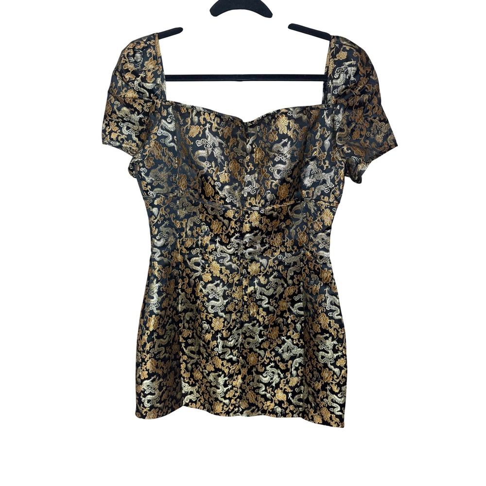 Lenni the Label Palace Mini Dress Dragon Black Jacquard Gold Size Large - Picture 3 of 8